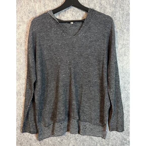 Eileen Fisher Womens Charcoal Knit Oversized V-Neck Pullover Hoodie - Medium - Picture 1 of 5
